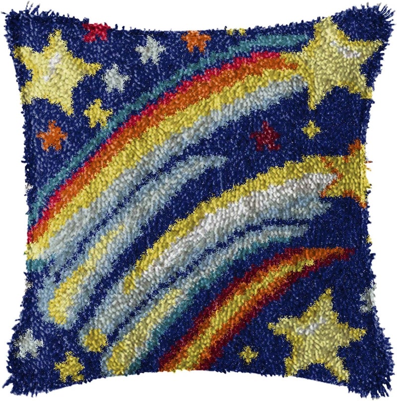 YP Latch Hook Kit DIY Crochet Carpet Pillowcase for Adults Beginners,Starry Sky Patterns Pre-Printed Canvas Yarn Rug Hooking Kits Creative Craft Home Decor,17"X17" - Image 1